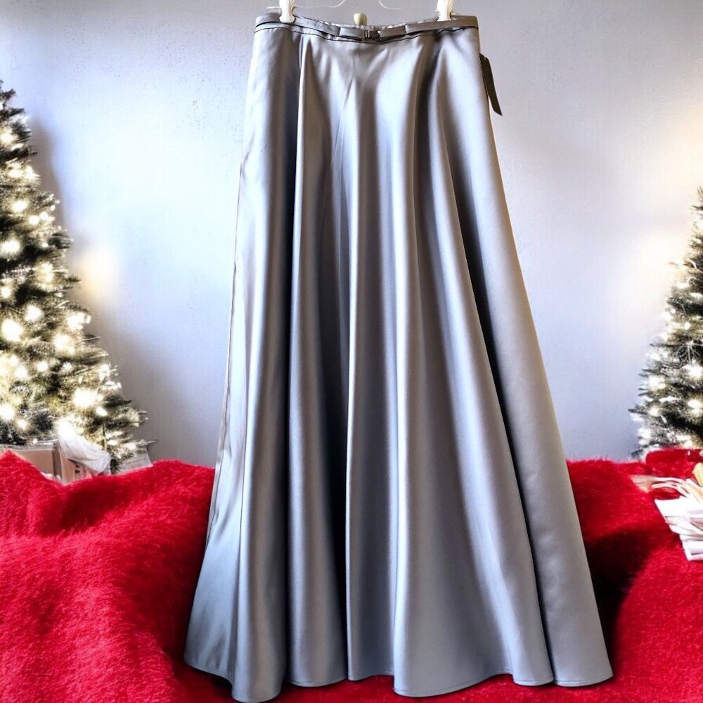 Vintage 80’s Ralph Ralph Lauren Silver Satin Full Maxi Skirt Lined size 8